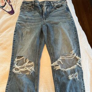 American Eagle Outfitters High Rise Ripped Jeans - Blue